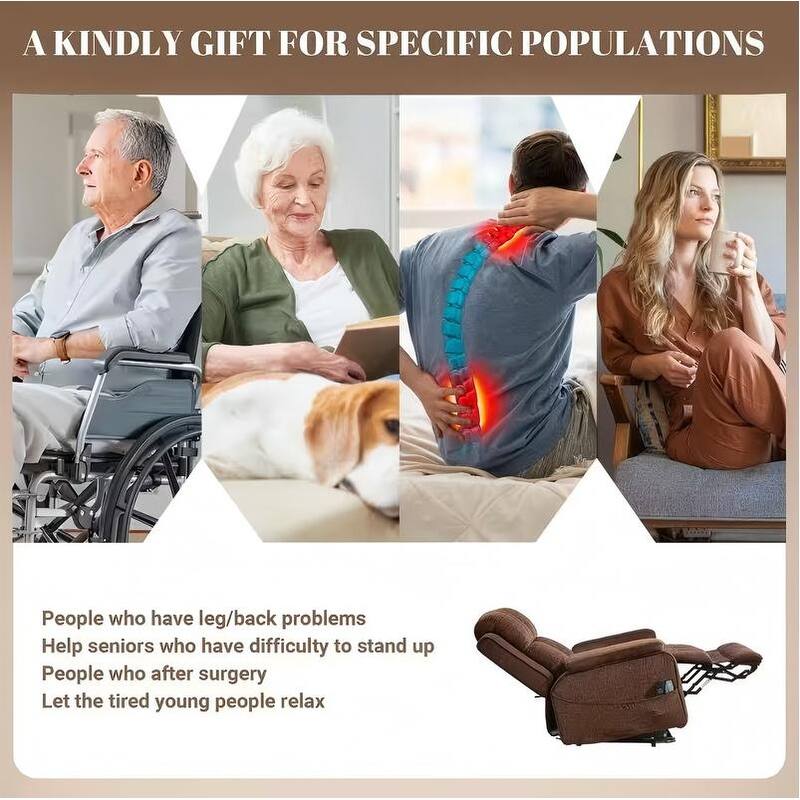 Power Lift Recliner with Extended Footrest,Overstuffed Chenille Dual Motor Recliners with Heat/Message,USB Type C Charging