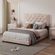 preview thumbnail 1 of 5, Full Size Velvet Upholstered Platform Bed with Tufted Headboard and Decorative Rivet Accents Beige