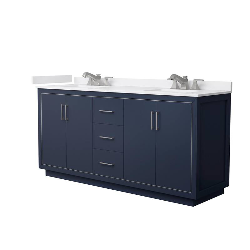Wyndham Collection WCF1111-72D-VCA-US3MXX Icon 72" Free Standing - Dark Blue / White Cultured Marble Top / Brushed