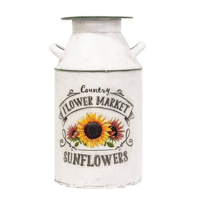 Country Flower Market Sunflowers Distressed Metal Milk Can