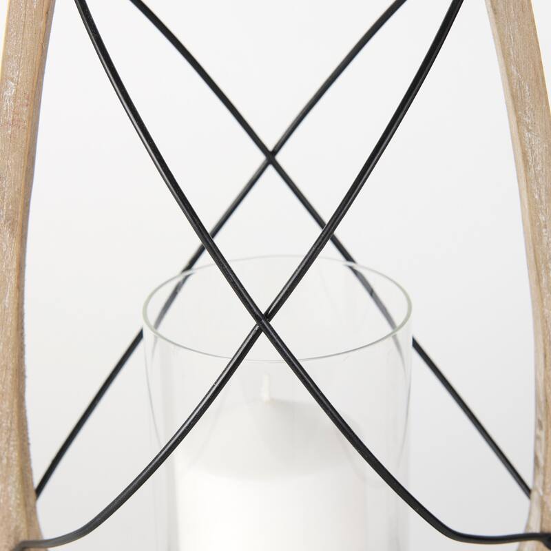 Zain I Small Light Brown Wood & Metal Vintage Inspired Candle Holder Lantern