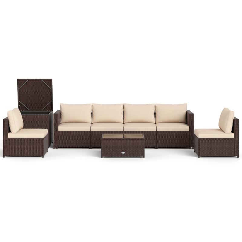 Gymax 8 PCS Wicker Patio Furniture Set Rattan Sectional Sofa Set w/