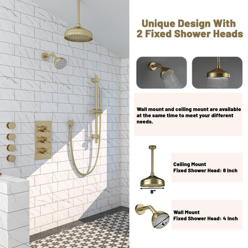 8-In Ceiling Mounted Shower System with Sliding Bar and 4 Body Sprays