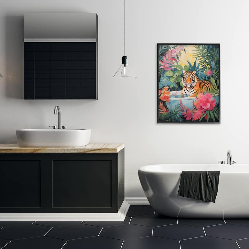 Stupell Tiger in Luxurious Bath Framed Giclee Art Design By Heidi Kuntz