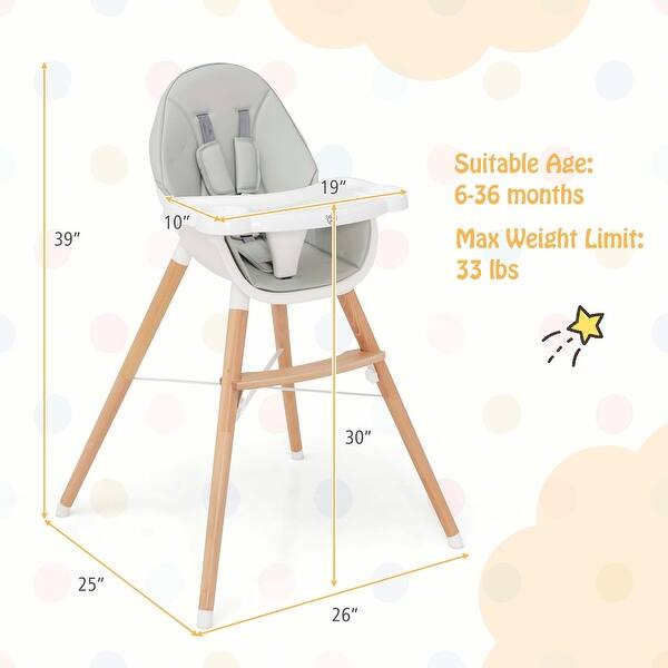 dimension image slide 0 of 2, Babyjoy Baby High Chair Wooden Feeding Chair with 4-Gear Tray & - See Details