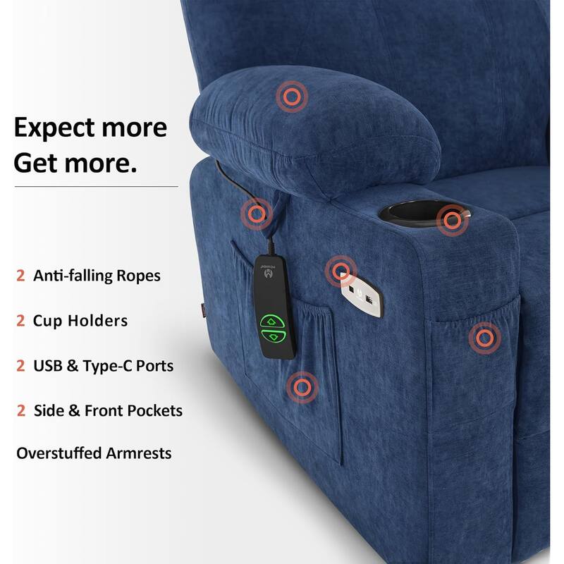 MCombo Small Power Lift Recliner Chair Sofa with Massage and Heat, 3 Positions and USB Ports Extended Footrest, Fabric 7141