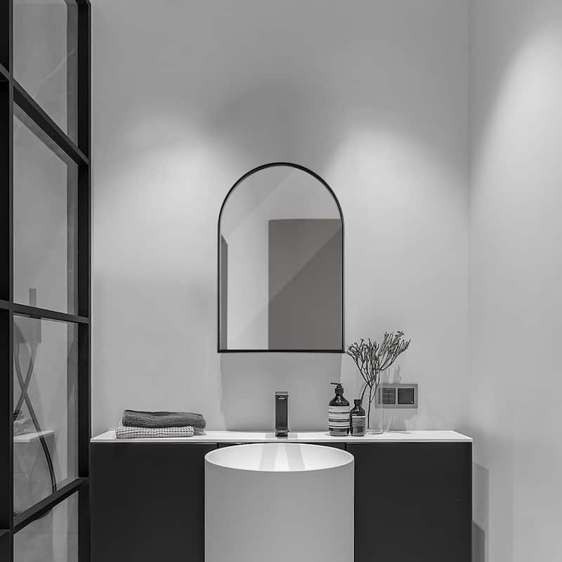 Black 24 in. W x 35 in. H Arched Metal Framed Iron Modern Accent Mirror - 23.6 in. W x 35.5 in. H x 1 in. D