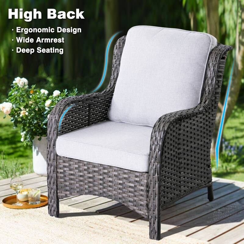 OVIOS 6-piece Patio Conversation Wicker Set with Glass Top Table