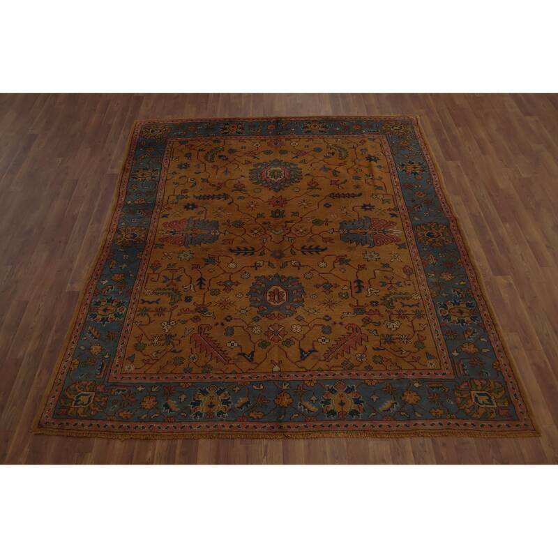 Hand Knotted Oriental 100% Wool Carpet Transitional Floral Oranges & Rust Oushak Area Rug - 8' 0'' X 6' 7''