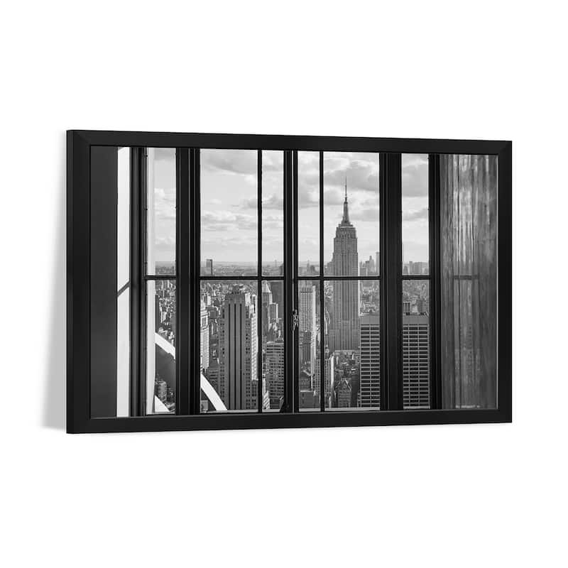 Manhattan Skyline With Empire State Building In Black And White, New York City, Usa Premium Framed Poster by Jan Becke
