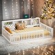 preview thumbnail 1 of 22, Kids Wood Semi-enclosed fence Floor Bed with Storage Cabinets and USB Ports White