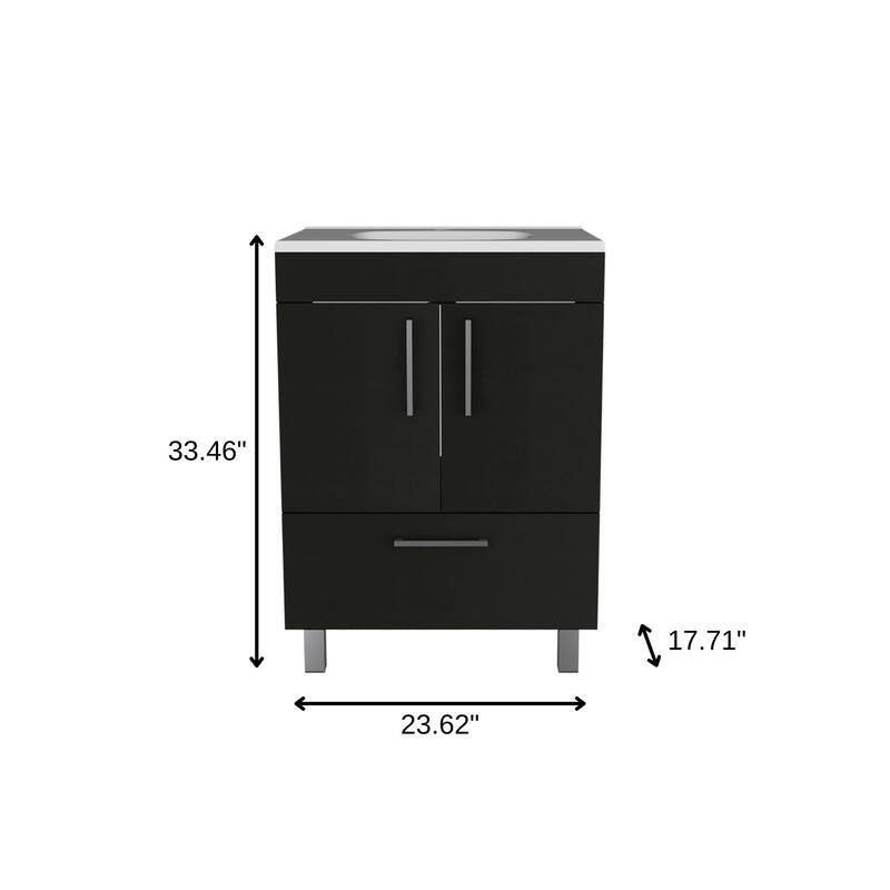HomeRoots 24" Black Wood Freestanding Bathroom Vanity With White Sink - 23.62 in. x 33.46 in. x 17.71 in.