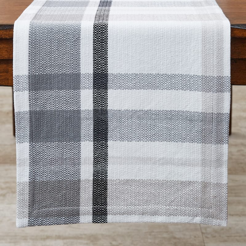 Split P Gray Mason Plaid Table Runner 54''L - 15" x 54"