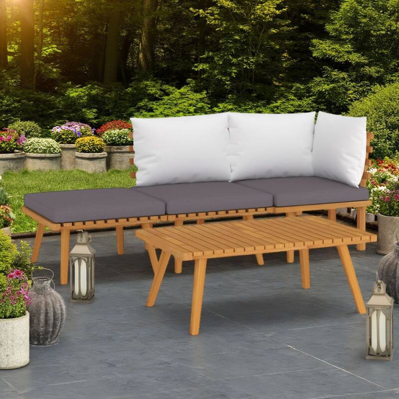 Roma 4pc Modular Outdoor Sofa and Coffee Table Set, Solid Wood, Gray