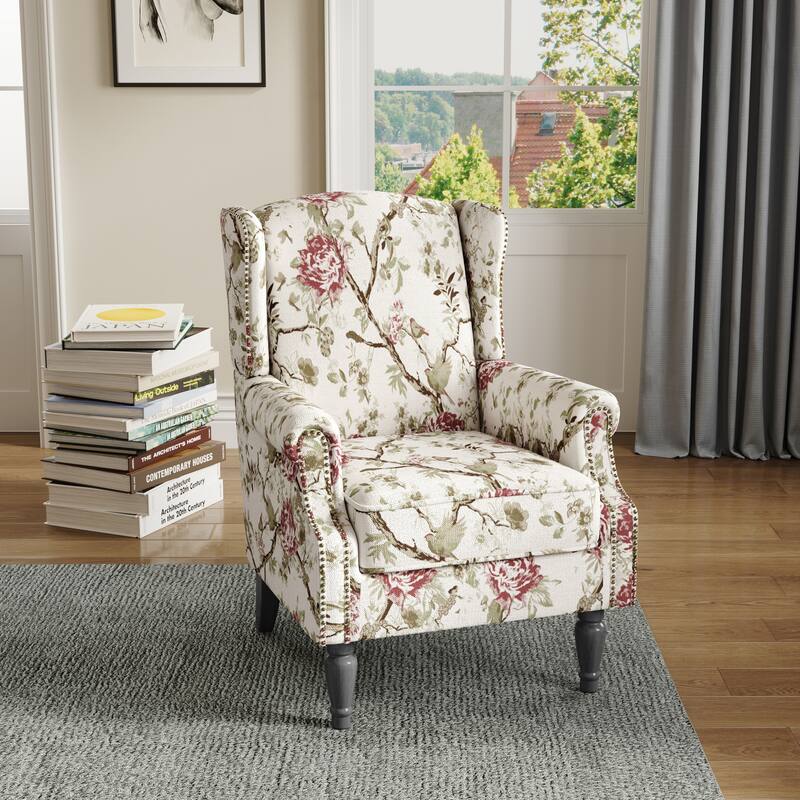 Wingback Accent Chair Nailhead Trim Living Room Reading Chair