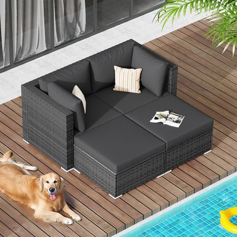 FINCATI Outdoor Sectional Conversation Set, 500 lbs Wicker Deep Seating Set, Loveseat/ Corner/ Ottoman Selectable
