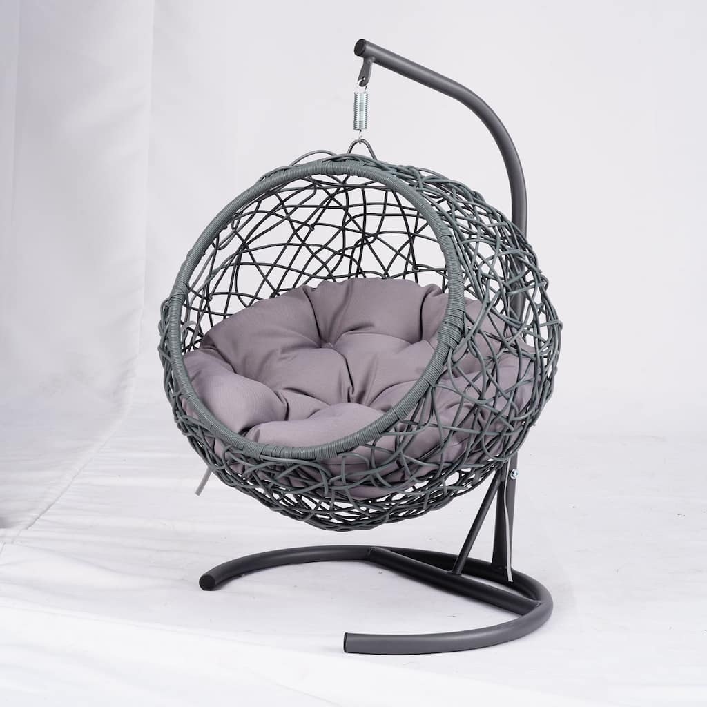 Cat Swing Bed w/Stand & Cushion, Rattan Wicker Egg Chair for Cats & Small Pets