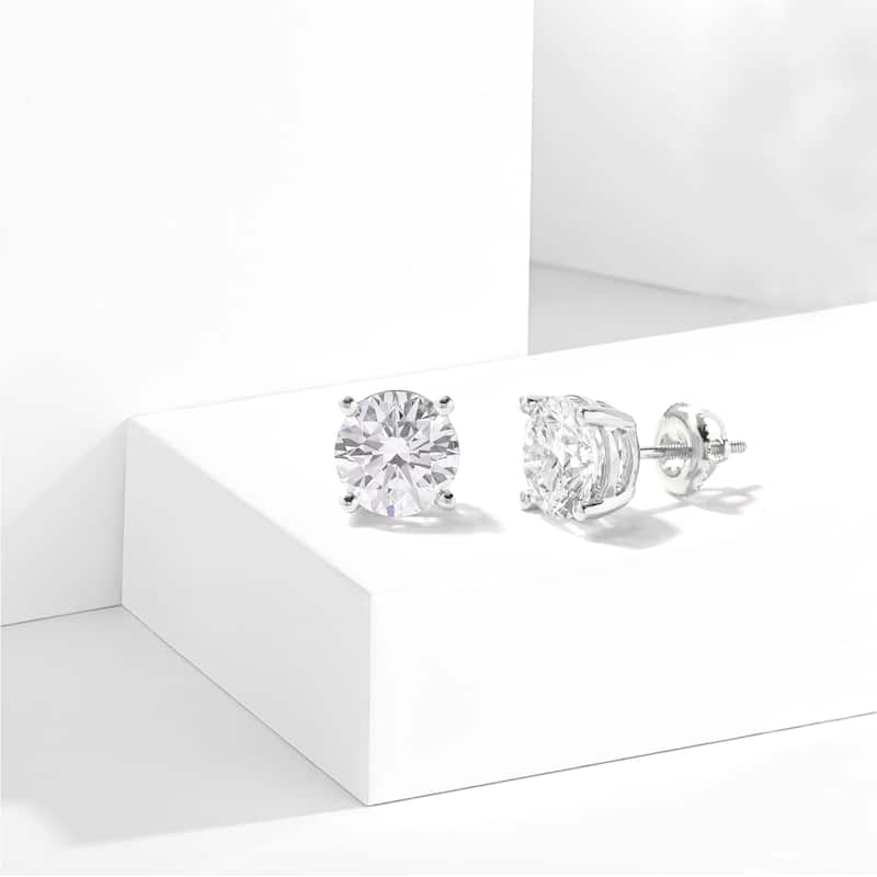 IGI Certified 1ct-4ct TDW Round Lab-Grown Diamond Solitaire Stud Earrings in 14k Gold - 4ct - White