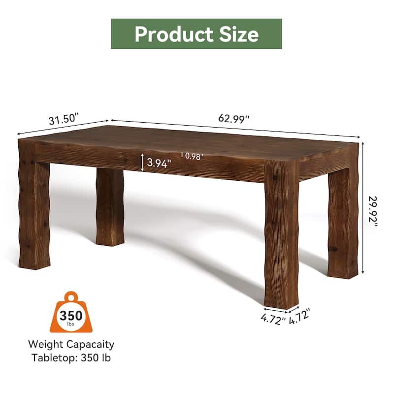 63-Inch Solid Wood Computer Desk, Large Executive Desk for Home Office