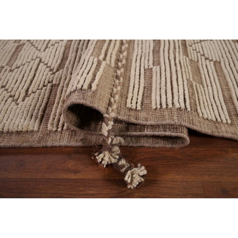 Moroccan Oriental Large Area Rug Hand-Knotted Abstract Wool Carpet - 10'1"x 13'9"