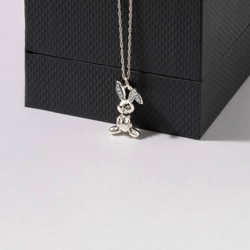 1/20ct TDW Diamond Animal Giraffe, Bunny and Dachshund Dog Necklace in Gold Plated Silver for Women