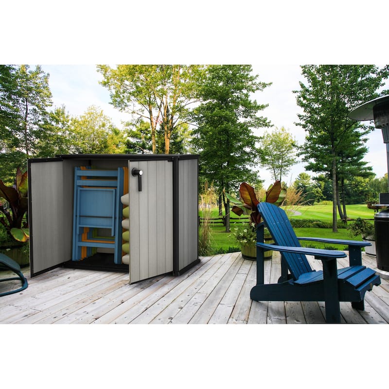 Keter Patio Store Horizontal Resin Outdoor Storage Shed for Patio Furniture and Tools, Grey - 4.6x4