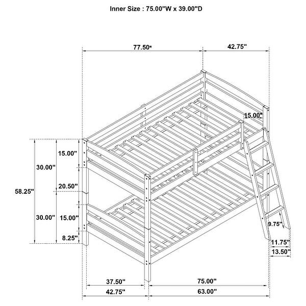 Rhea Farmhouse Grey Wood Twin Over Twin Bunk Bed
