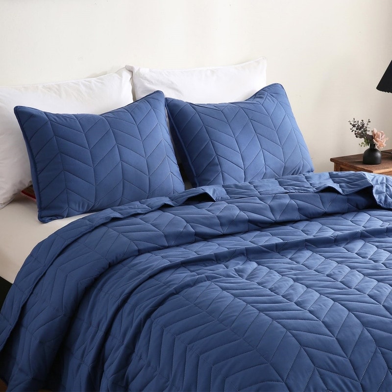 3Pcs Leaf Texture Bedspread Coverlet Bedding Set