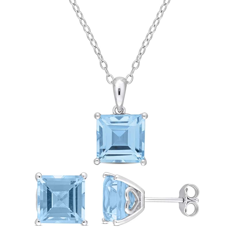Miadora 9ct TGW Square Sky Blue Topaz Set of Necklace and Earrings in Sterling Silver