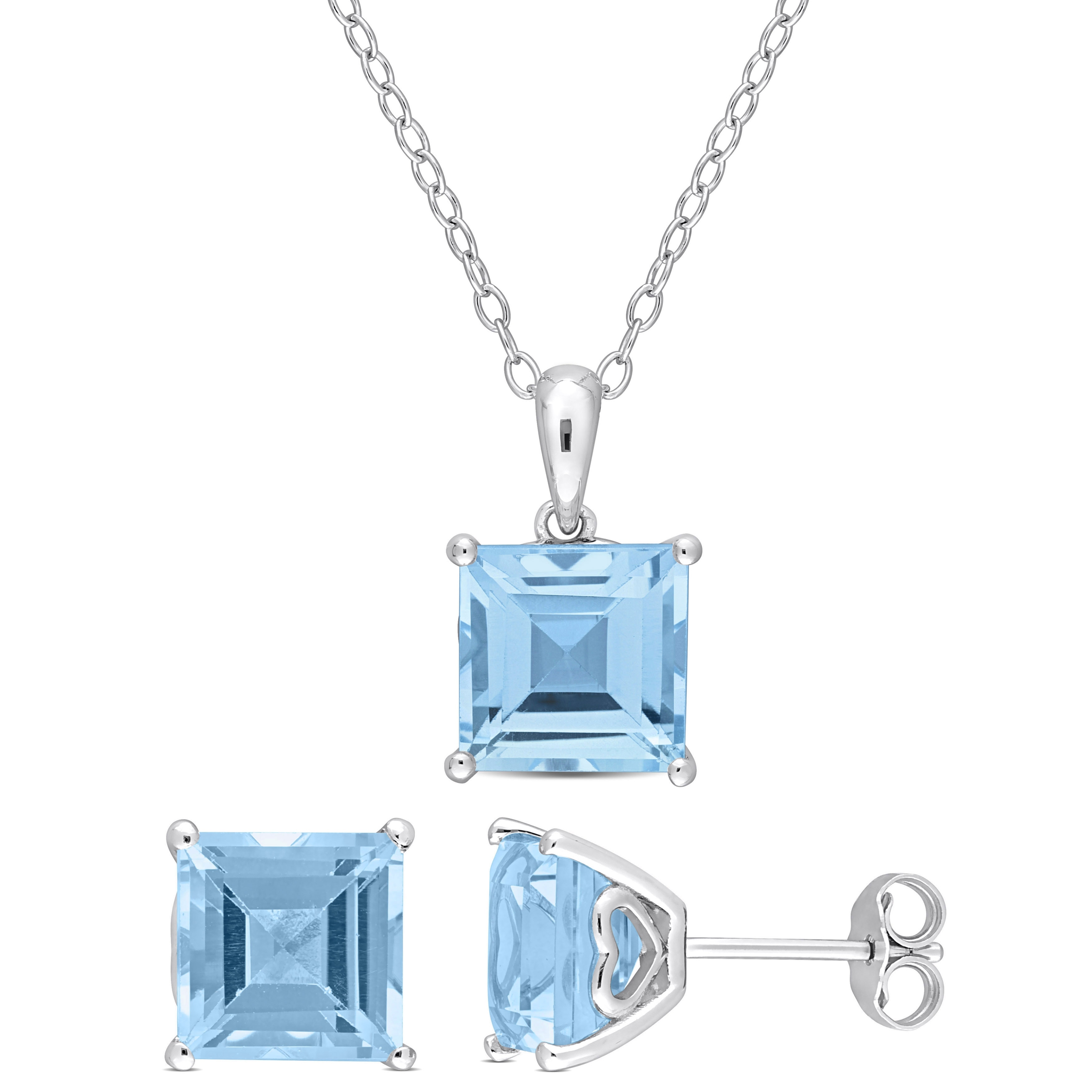 Miadora 9ct TGW Square Sky Blue Topaz Set of Necklace and Earrings in Sterling Silver