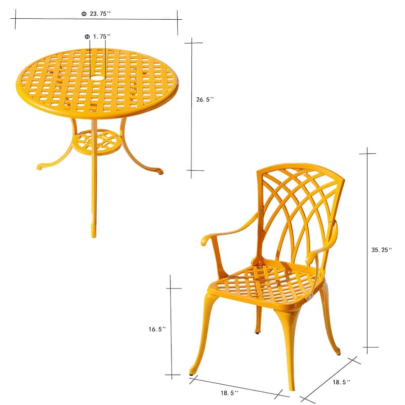 3-Piece Cast Aluminum Outdoor Bistro Set with LED Lights - 35" - Yellow