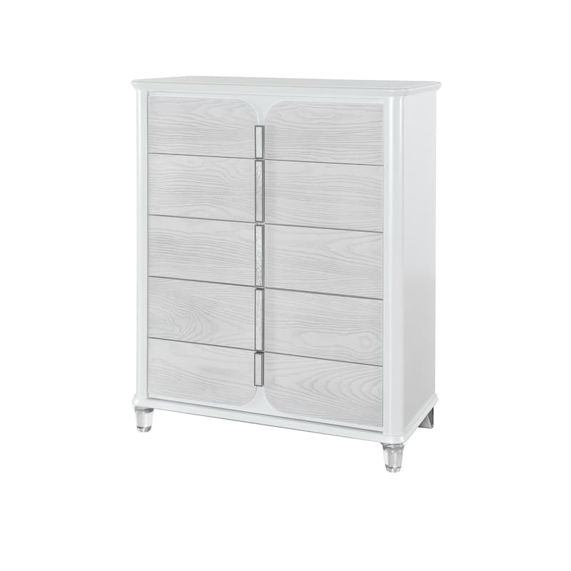 HomeRoots 38" Gray And White Wood Five Drawer Dresser