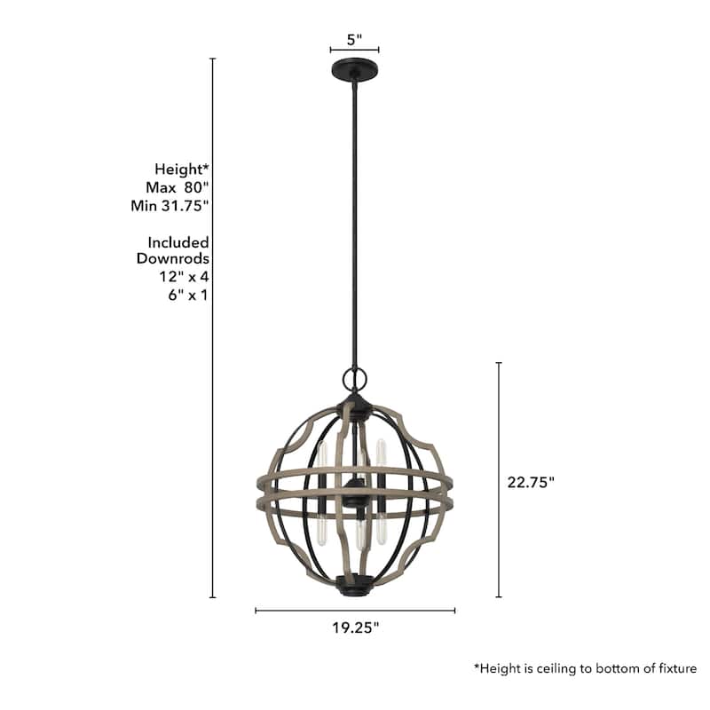 Hunter 19.25" Stone Creek 6-Light Pendant - Entry, Island, Dining Room - Modern Farmhouse, Rustic, Transitional
