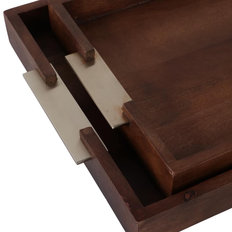 Wood Aluminum Serving Trays with Brass Handles (Set of 2) - 2" Brown - 21.5" x 14" x 2.25"