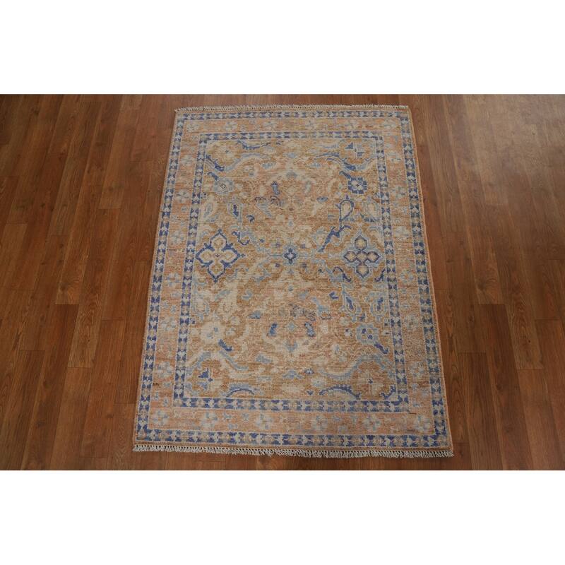 Hand Knotted Oriental 100% Wool Carpet Transitional Geometric Oranges & Rust Oushak Area Rug - 3' 11'' X 2' 11''