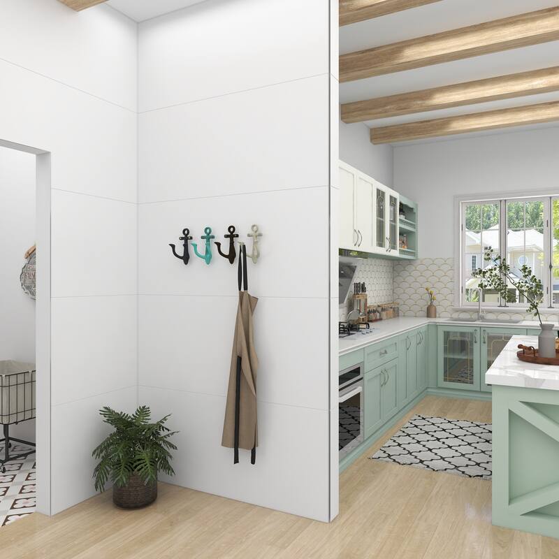 Cream Wood Handmade Distressed House 3 Hanger Wall Hook with Red Roof Accents and Hanging Rope - 5 x 4 x 9