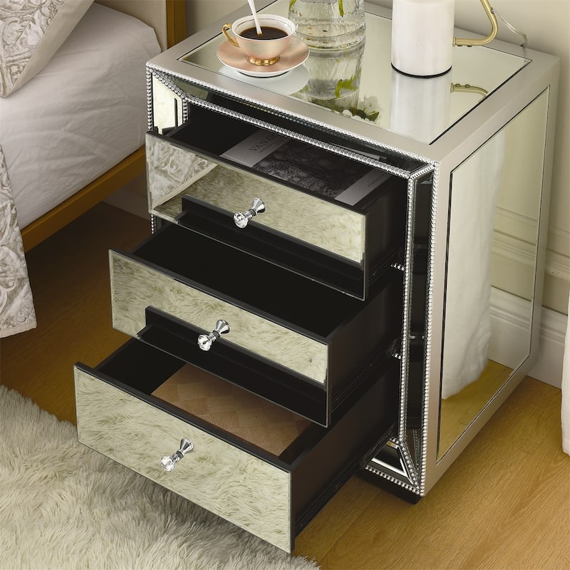 Flash Silver Mirror Three Drawer Cabinet 