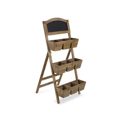 40" Brown and Black Potted Stand with Chalkboard