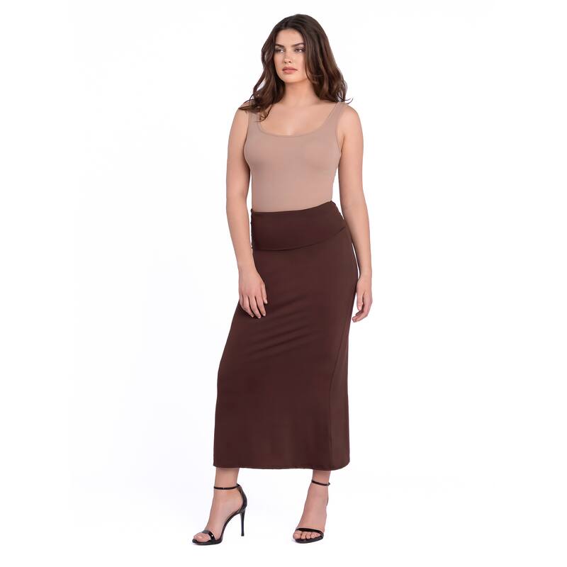24seven Comfort Apparel Womens Comfortable Foldover Maxi Skirt - Brown - S