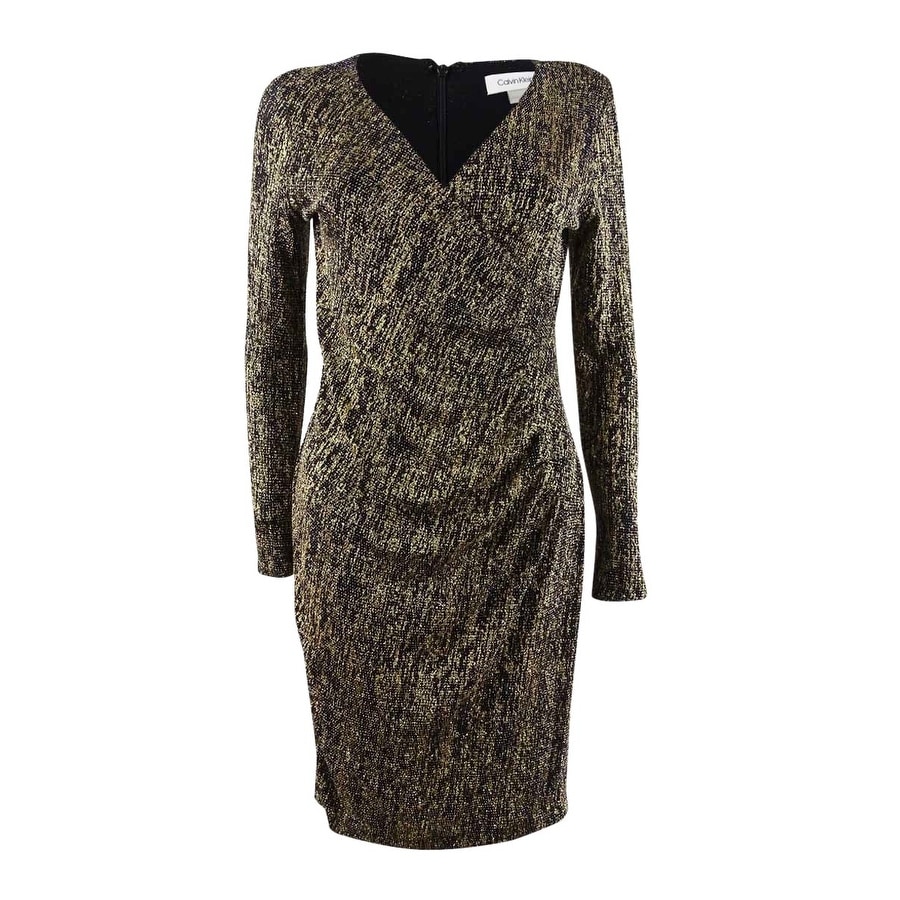 calvin klein metallic colorblocked sheath dress