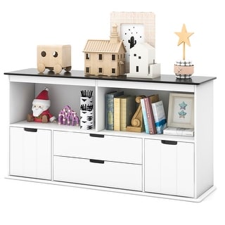 Costway Kids Toy Storage Organizer Wooden Bookshelf TV Stand with - See Details