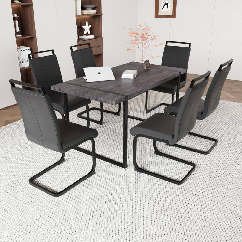 Modern Dining Set with Rectangular MDF Black Table & High Back C-shaped Tube Chairs