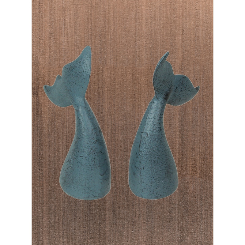 Set Of 2 Cast Iron Whale Tail Bookends Nautical Home Decor Bookshelf - 6.5 X 4 X 1.5 inches