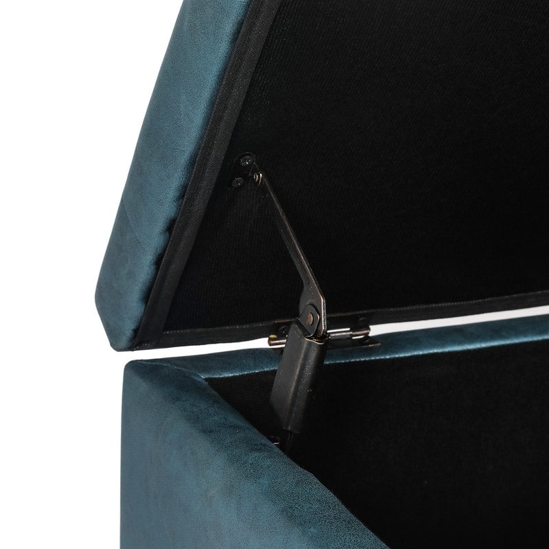 Adeco Storage Ottoman Faux Leather Button Tufted Bench Rectangle Footrest