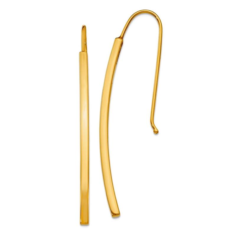 Curata 14k Yellow or White Gold Polished Curved Bar Dangle Hook Earrings 48x1.5mm - Yellow Gold