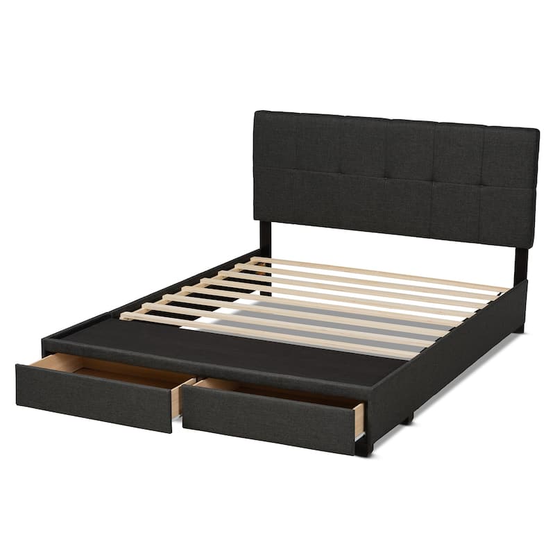 Queen Size Storage Bed with Drawers - Dark Grey Upholstered Platform Bed, Tufted Headboard