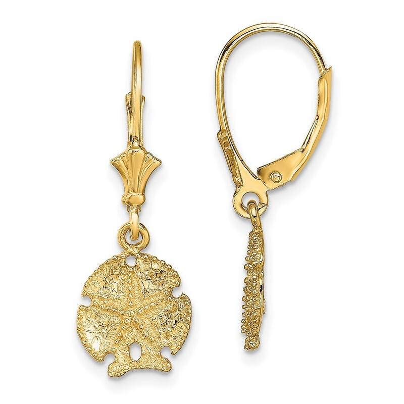 Curata 14k Yellow Gold Sand Dollar With Star Leverback Earrings 2 d 26.6x9.8mm