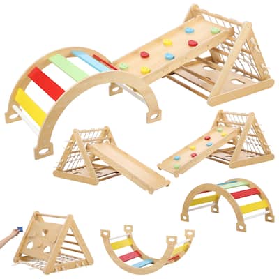 Toddler Indoor Gym Playset Sided Wooden Triangle Climber