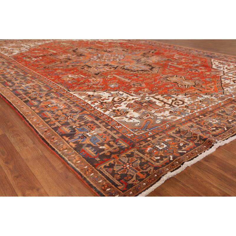 Hand Knotted Oriental 100% Wool Carpet Traditional Medallion Oranges & Rust Heriz Area Rug - 11' 7'' X 8' 4''
