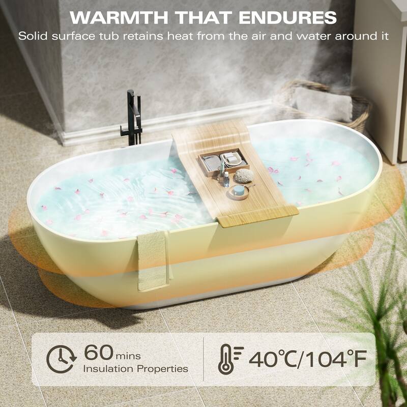 63 in. Solid Surface Freestanding Flatbottom Soaking Bathtub